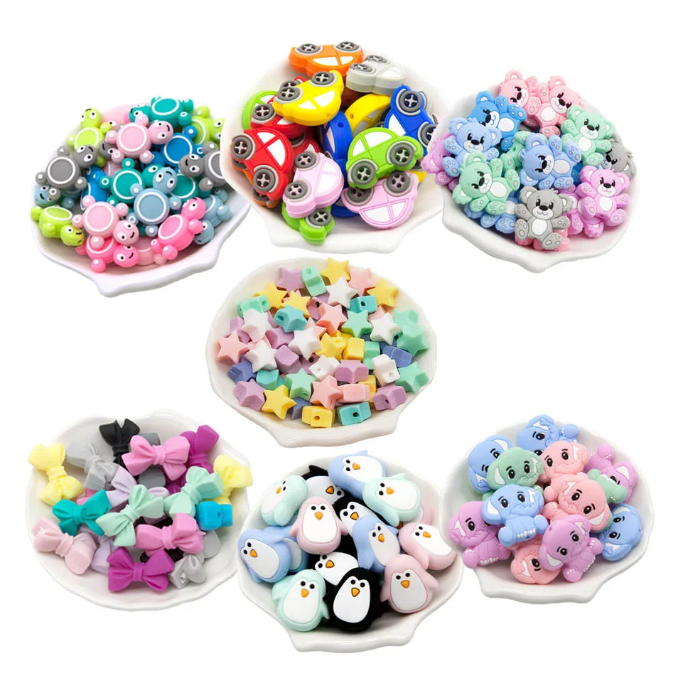 Cute-idea 10pcs/lot Various Styles Silicone Beads Rodent Teeth Care Teething Ring DIY Baby Pacifier Chain Bracelet Gift BPA-Free